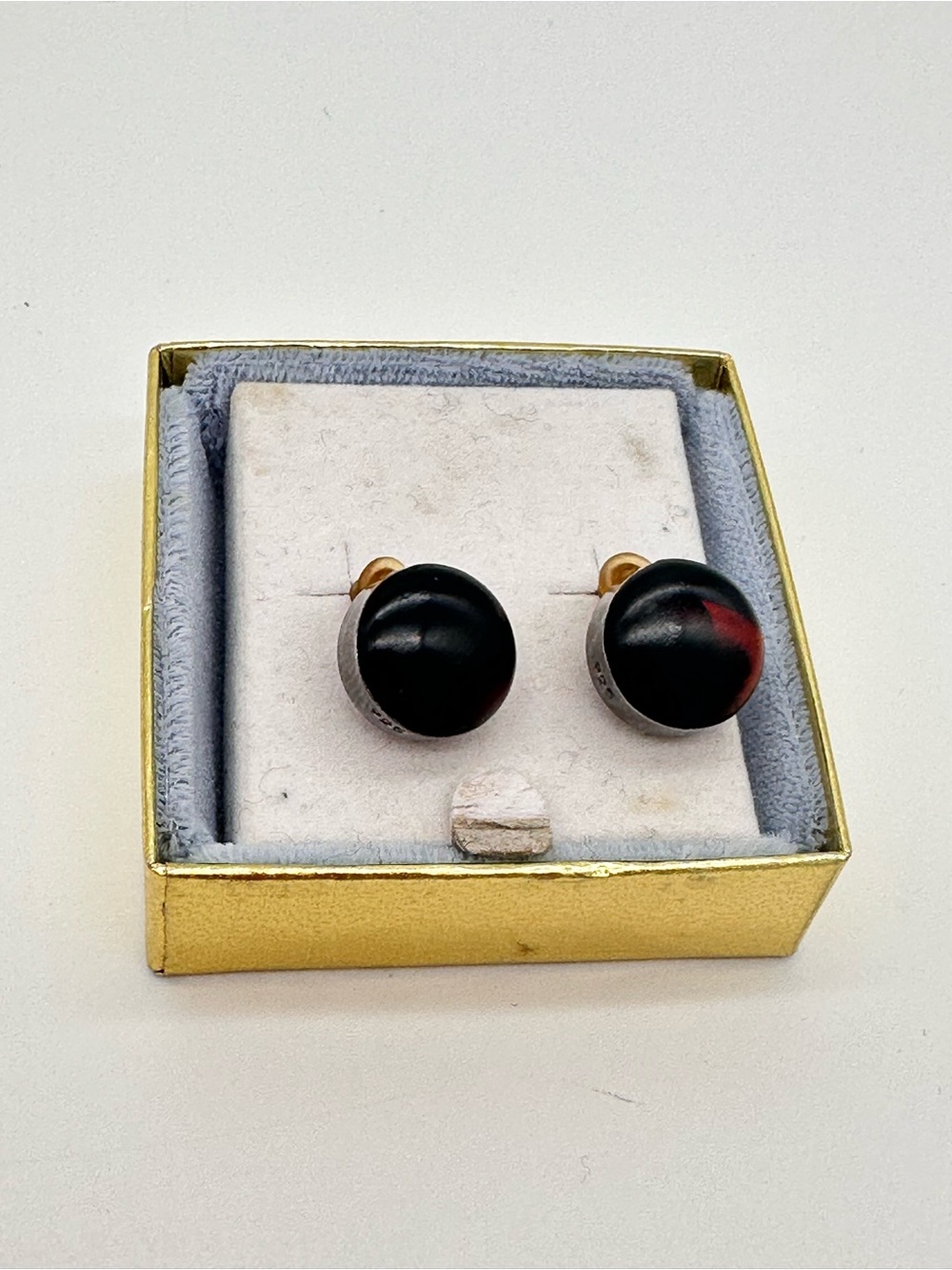 925 Sterling Silver Black Resin Pressed Flower Stud Earrings